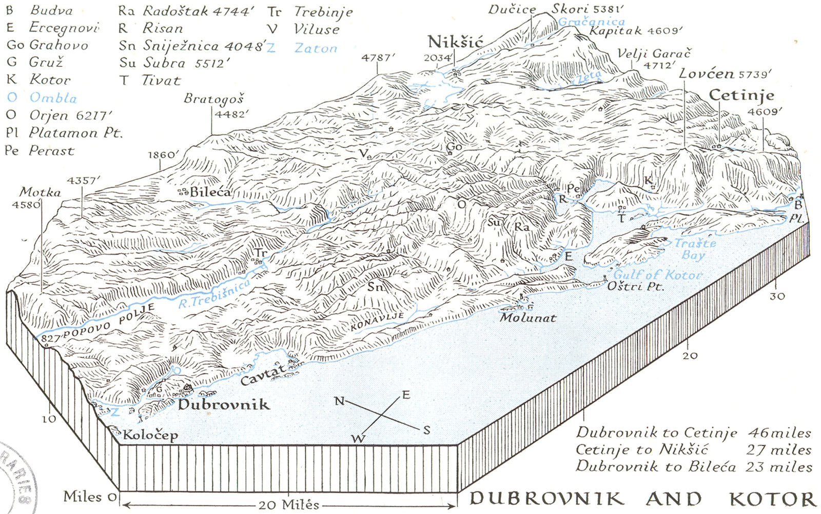 DUBROVNIK. Block diagram districts around Kotor 1944 old vintage map chart